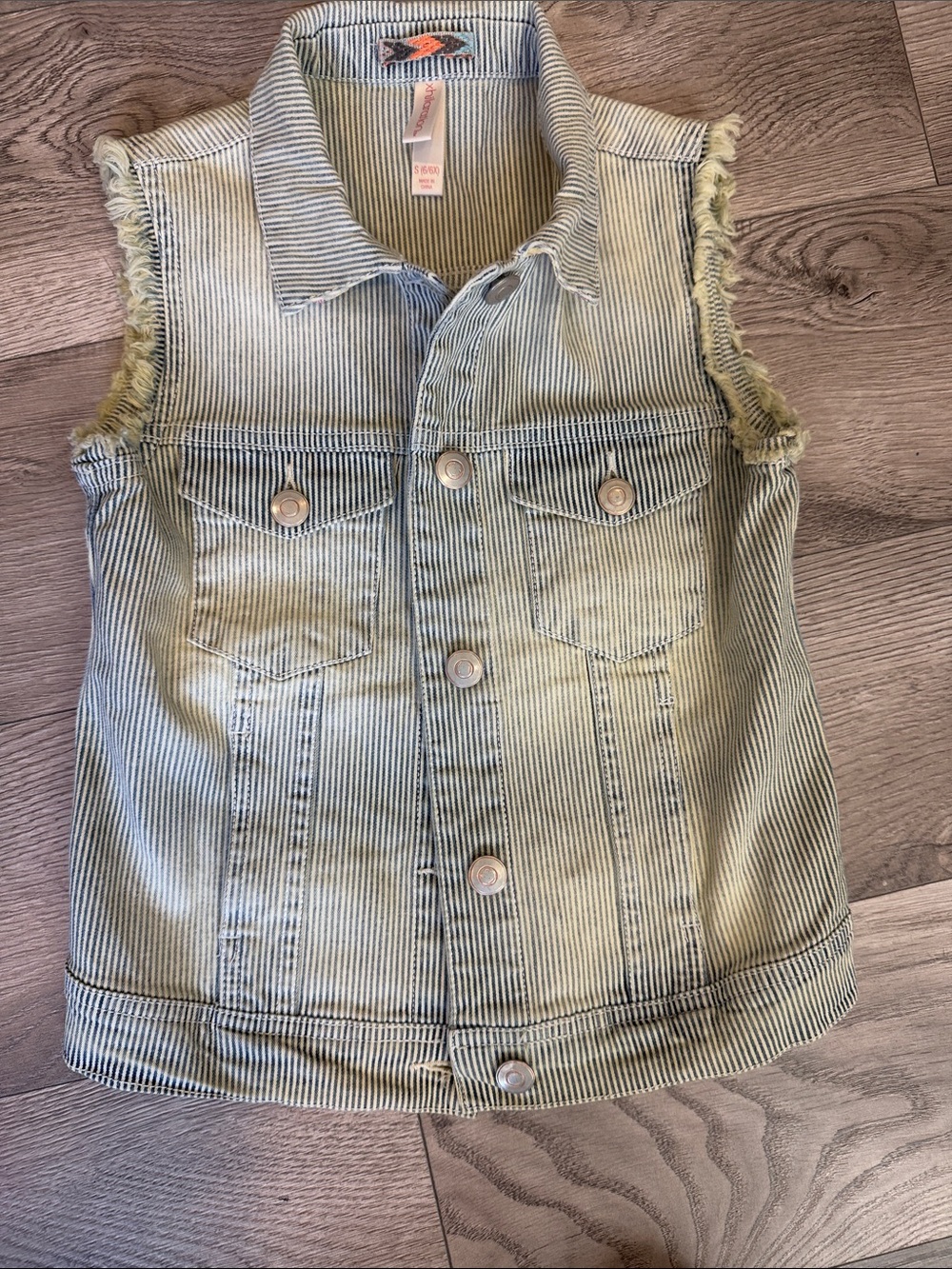 Xhilaration Light Blue Striped Denim Vest - Girls